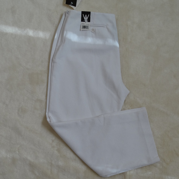 White Dressy Flat Front Pants by W - Picture 1 of 5